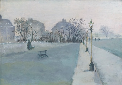 After Camille Pisarro (1830-1903), oil on panel, park view, unsigned stencilled mark 'ES' verso, 15 x 21cm. Condition - good